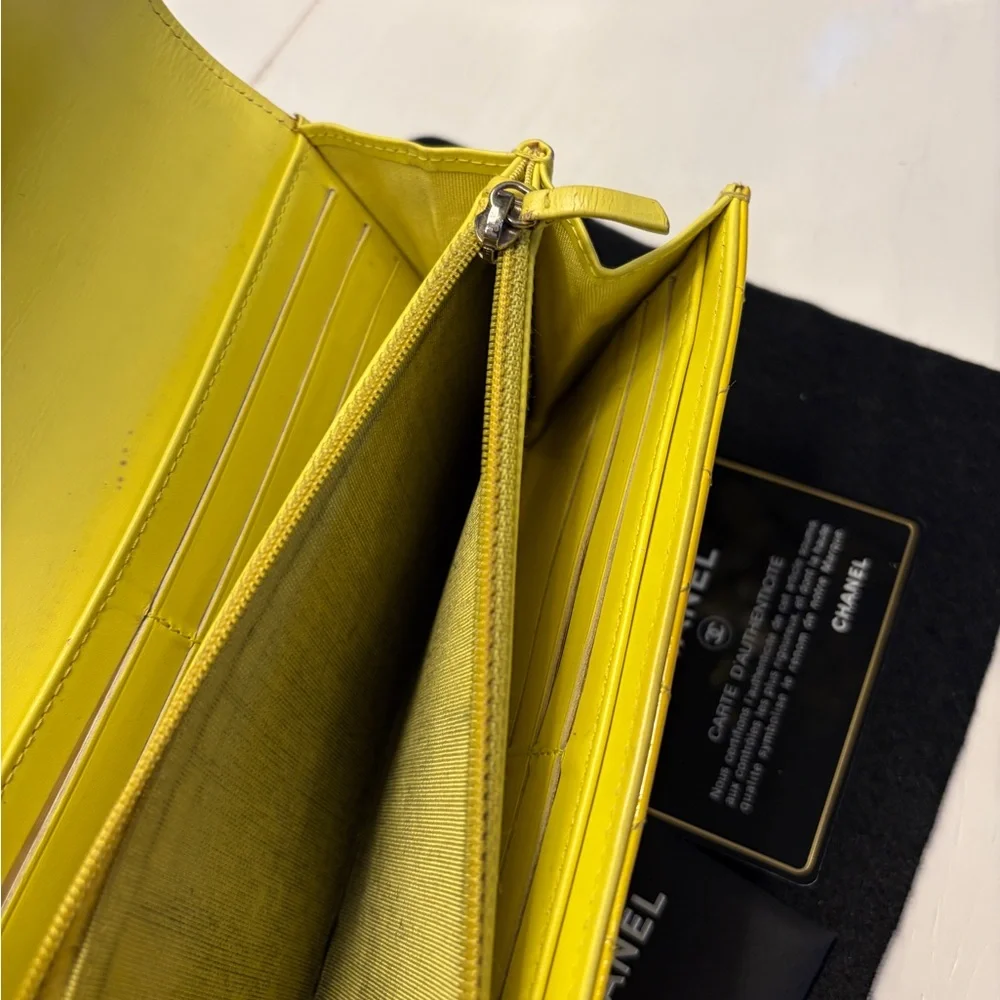CHANEL Yellow Quilted Lambskin Continental Wallet with CC Turnlock